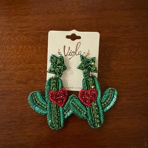 Cactus Dangle Earrings with Rhinestones/Sequins